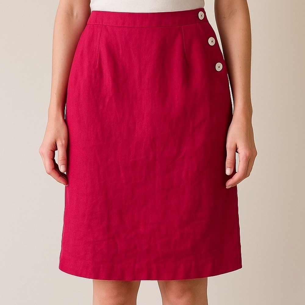 Talbots Womens Linen Pencil Skirt Size 4 Red Irish‎ Linen Button Detail
